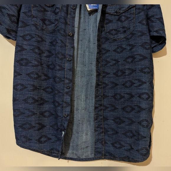 KAVU Prime Time Denim Short Sleeve Shirt Summer Lightweight Button Up Size S - Picture 5 of 11